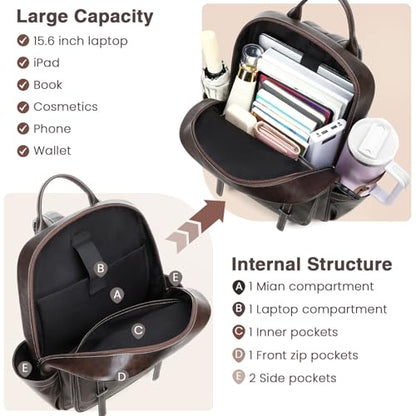 Vegan Leather Laptop Backpack for Women Designer 15.6 Inch PU Laptop Bag, Ladies Travel Computer Work Backpack - color: Deep Coffee