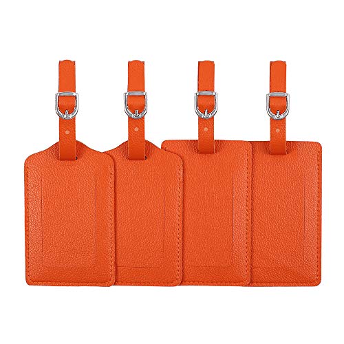 Vigorport Leather Personalized Suitcase Tag Set Luggage Id Tags Labels Travel Accessories - Set of 4 - color: Orange