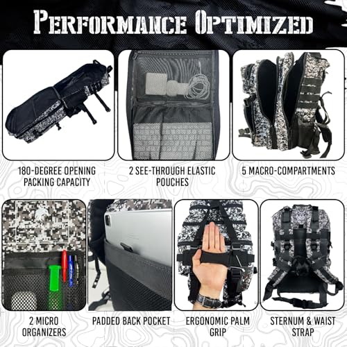 AMERICANPHOENIX 45L Elite Tactical Backpack | 3X Stronger Work & Military Backpack | Water Resistant and Heavy Duty | 3 Day MOLLE Bug Out Bag (Snow Leopard) - color: Snow Leopard