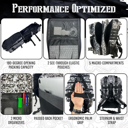 AMERICANPHOENIX 45L Elite Tactical Backpack | 3X Stronger Work & Military Backpack | Water Resistant and Heavy Duty | 3 Day MOLLE Bug Out Bag (Snow Leopard) - color: Snow Leopard