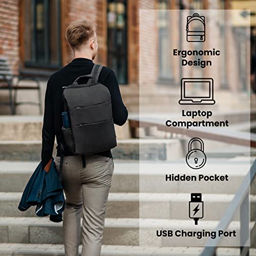 Nordace Nelson Smart Travel Backpack for Men & Women with USB Charging Port, Water Resistant - Everyday Laptop Backpack for Travel & Work - 15.6 Inch (Grey)