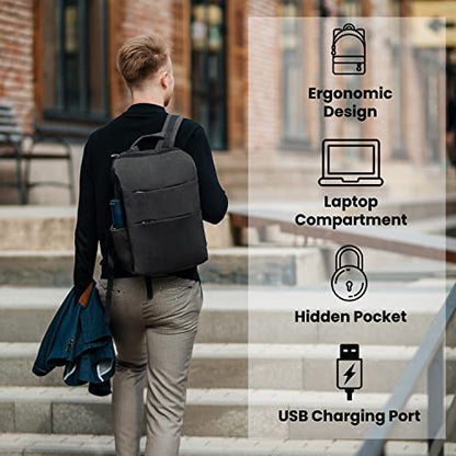 Nordace Nelson Smart Travel Backpack for Men & Women with USB Charging Port, Water Resistant - Everyday Laptop Backpack for Travel & Work - 15.6 Inch (Grey)