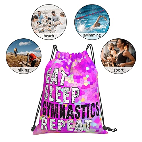 Drawstring Backpack Gym String Bag Sports Drawstring Sackpack For Women Men - color: New Eat Sleep Gymnastics Repeat