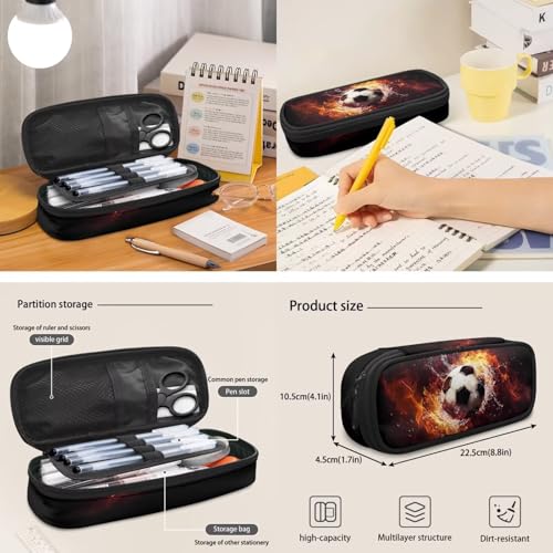 Talayituse Soccer Fire Water Print 6PCS Backpack for Boys, Lightweight School Bookbag with Lunch Box Pencil Case Water Bottle Sleeve, Students Bagpack for Elementary Middle High School - color: Soccer Fire Water