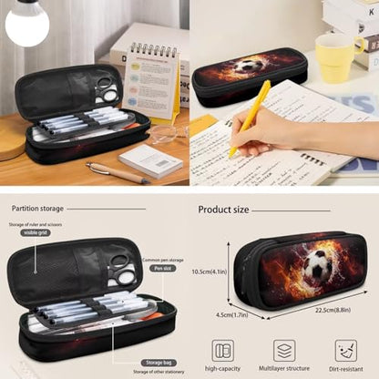 Talayituse Soccer Fire Water Print 6PCS Backpack for Boys, Lightweight School Bookbag with Lunch Box Pencil Case Water Bottle Sleeve, Students Bagpack for Elementary Middle High School - color: Soccer Fire Water
