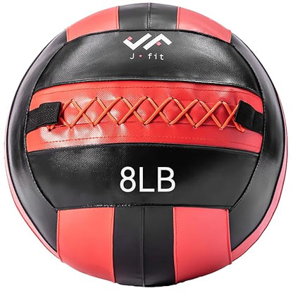 JFit Wall Ball – Premium Soft Weighted Exercise Ball for Strength, Conditioning, Gym & Home Workouts, 4-30 LB - color: Red/Black, style: 8 LB