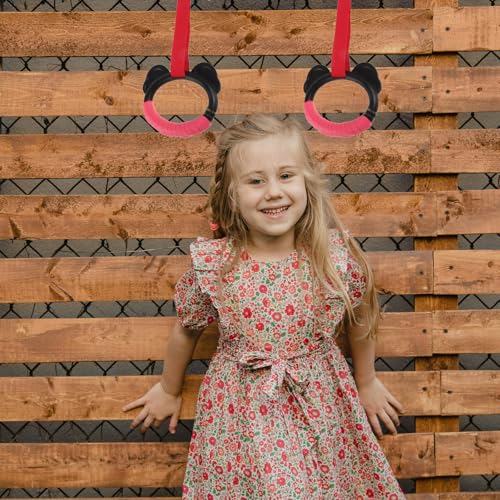 Happyyami ’s Adjustable Gymnastics Rings Set with Sturdy Plastic Rings and Adjustable Straps, 2 Pairs (1m Blue and Red), Indoor Fitness Equipment for Pull-ups and Gymnastics Training at Home