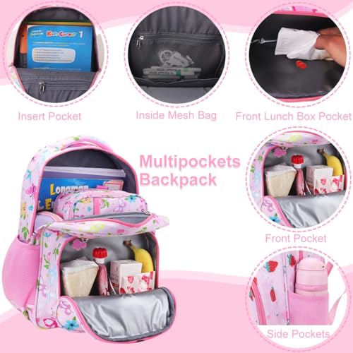 RHCPFOVR Kids Backpack for Girls - Girls Backpack 3-8 Ages Butterfly for Kids 15 Inch School Bookbag for Kindergarten Elementary School Bookbag for Girl 1st 2nd Grade - style: Pink Flowers