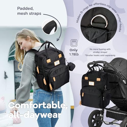 RUVALINO Diaper Bag Backpack, Multifunction Travel Pack Maternity Baby Changing Bags, Large Capacity, Waterproof, Black - color: Classic_black