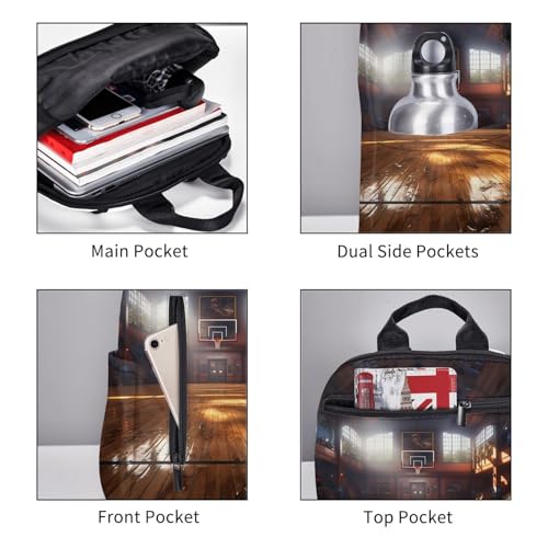 Basketball court Travel Backpack for Men & Women 14 inch Laptop Backpack Waterproof Work Back Pack - color: Basketball Court