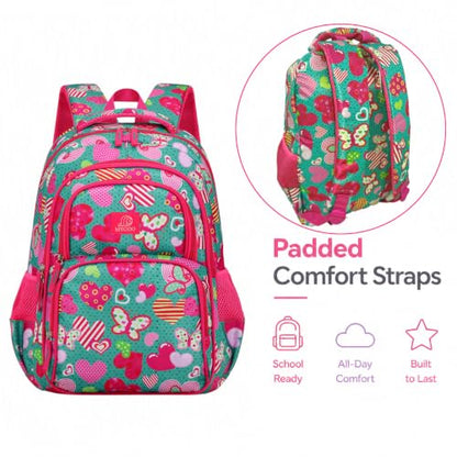 MYGOO Girls School Backpack Campus Butterfly Aqua Bookbag for Elementary Middle School Ages 5-12, 17 inch Large Capacity 24L Kids Student Travel Bags - color: Campus Butterfly Aqua
