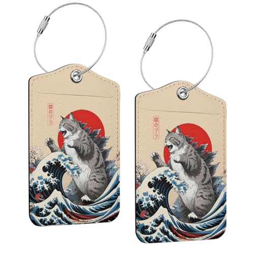 2Pcs Funny Japanese Cat Luggage Tag, Suitcase Tags with Privacy Flap and Metal Loop, Luggage Tags for Suitcases, Identifiers Travel Essentials Bag Tag, Cat Lovers Gifts for Women Girls Friends - color: Multicolored 1514