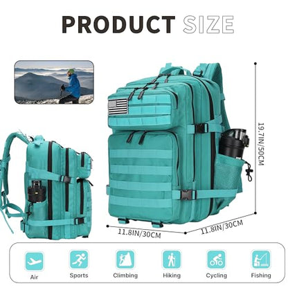 Military 45L Tactical Assault Backpack 3 day assault pack with Molle Waterproof backpack Rucksack for Tactical Backpacks - color: Lakeblue
