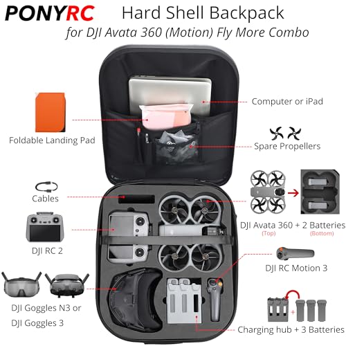 Avata 360 Case Backpack, Waterproof Travel Case Hard Shell Shoulder Bag for DJI Avata 360 Fly More Combo, Fits for DJI RC 2, RC Motion 3, Goggles 3, Batteries, Charging Hub &Other Accessories