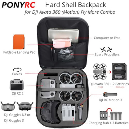 Avata 360 Case Backpack, Waterproof Travel Case Hard Shell Shoulder Bag for DJI Avata 360 Fly More Combo, Fits for DJI RC 2, RC Motion 3, Goggles 3, Batteries, Charging Hub &Other Accessories