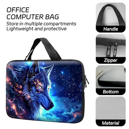 14 15 15.4 15.6 inch Laptop Handle Bag Computer Bag, Pouch Holder Notebook Sleeve Cover Soft Case Compatible for Dell,Lenovo,Toshiba HP, Asus Notebook-Blue Sky Wolf - color: Blue Sky Wolf
