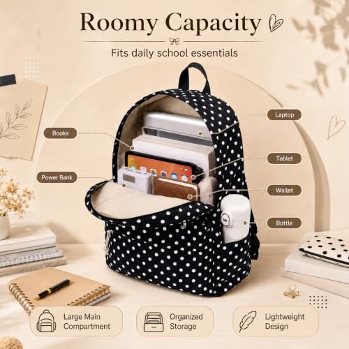 Bluboon School Backpack for Teen Girls Women Laptop Backpack College Bookbags Middle School Travel Work Commuter Back Pack (Black Podka dot) - color: Black Podka Dot
