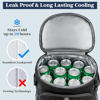 SUN CUBE Cooler Backpack 33 Can, Leakproof Insulated Backpack Cooler for Men Women, Camping Cooler Backpack for Beach Travel Hiking, Waterproof Lunch Backpack - color: Black