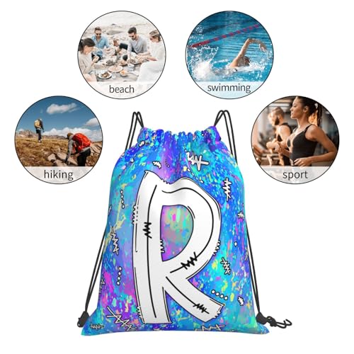 Drawstring Backpack Bag Sport Gym Sackpack Initial Blue Draw String Cinch Bags Bulk String Backpack Storage Bag for Women Men Letters R - color: Letters R