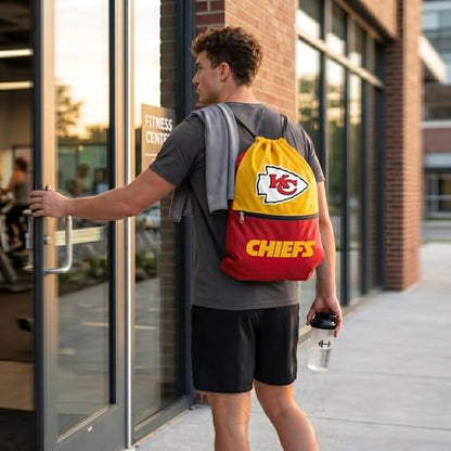 FOCO Kansas City Chiefs Big Logo Drawstring Backpack with Zippered Pocket – Limited Edition Chiefs Bag – NFL Gear for the AFC West – Show Your Team Spirit with Officially Licensed Chiefs Fan Gear - color: Kansas City Chiefs