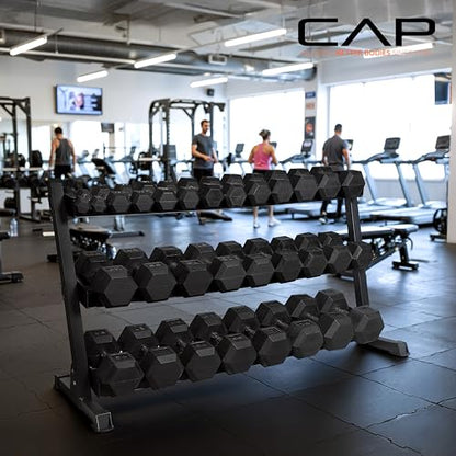 CAP 2-Tier & 3-Tier Dumbbell Rack for Home Gym, Heavy-Duty Steel Weight Storage Rack for Hex Dumbbells, Holds 5-35lb 5-50lb 5-75lb Dumbbell Pairs, Multiple Sizes & Capacities - style: 3-Tier for 5-75LB