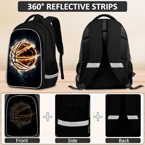 School Backpack for Boys - 4pcs Basketball Boys Backpack with Lunch Box and Pencil Case for Kids Children Teens Elementary Middle School - Students Bag for Ages 6-18,17″Bookbag Travel Back Pack - color: Basketball-05-backpack Set