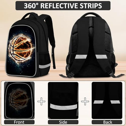 School Backpack for Boys - 4pcs Basketball Boys Backpack with Lunch Box and Pencil Case for Kids Children Teens Elementary Middle School - Students Bag for Ages 6-18,17″Bookbag Travel Back Pack - color: Basketball-05-backpack Set