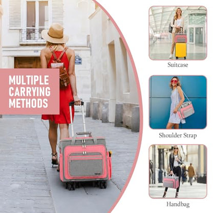 Rolling Teacher Bag With Wheels, Tote Organizer With Detachable Trolley - color: pink, size: 5 Wheels