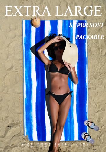 Yongoes 2 Pack Microfiber Lightweight Thin Beach Towel Sand Free Quick Dry Super Absorbent Large Towels for Swimming Pool Yoga Gym Travel Vacation Beach Accessories Essentials Stripes - color: 2 Pack Blue Stripes