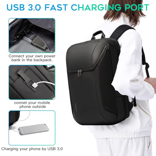 BANGE Smart Business Laptop Backpack Waterproof can fit 15.6-17.3 Inch Laptop with 3.0 USB charging port for men and women - color: Black