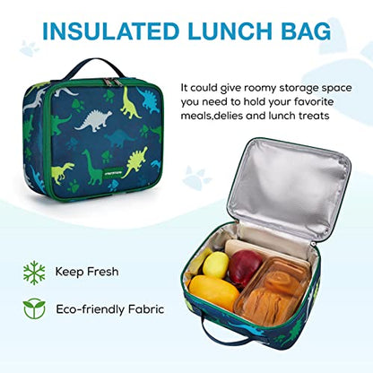mommore Kids Backpack for Boys Girls 4-8 Kindergarten Elementary School Backpack with Lunch Box - 15” H Fit Folder - color: A-dinosaur, style: 3 Pcs