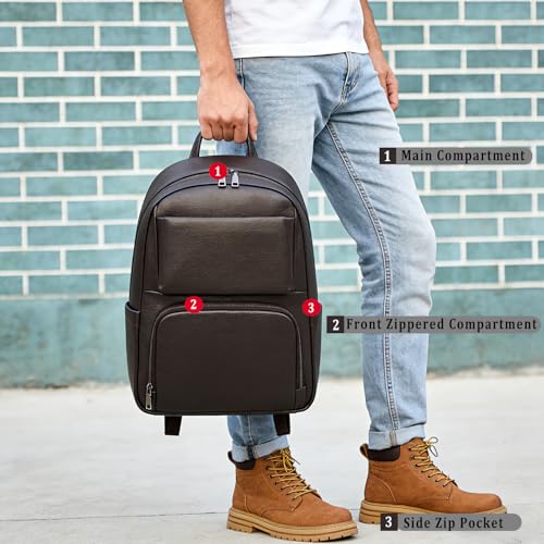 Laptop Leather Travel Backpack For Men Carry On Back Pack For Business Work computer Backpacks Fit 15.6" Laptop - color: Bb-00 Brown