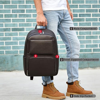 Laptop Leather Travel Backpack For Men Carry On Back Pack For Business Work computer Backpacks Fit 15.6" Laptop - color: Bb-00 Brown