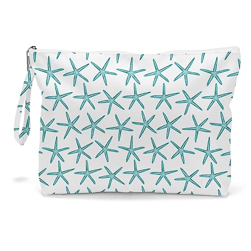 Fokongna Travel Makeup Bag - Wet Dry Bag for Swimsuit, Beach Pool Diapers, Dirty Yoga Gym Clothes - Zipper Pouch for Women, Sister, Friends - Ocean Sea Shells Beach Starfish - color: Starfish 06