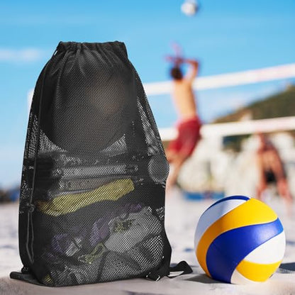 NATURAL STYLE 2 Packs Swim Bag Mesh Drawstring Backpack Oversized 18" x 26", Large Mesh Drawstring Backpack - color: Black