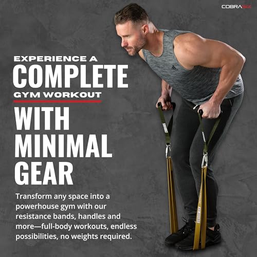 COBRASIX Long Resistance Bands for Working Out | Set of 6 Exercise Bands for Full-Body Training | Pull Up Bands for Home Gym with Handles, Door Anchor and Bar Options | for Men & Women