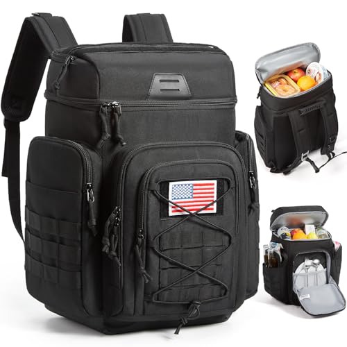 TOURIT 30L (42 Cans) Tactical Cooler Backpack – Military-Grade Insulated Cooler Bag with 16H Ice Retention, Leakproof Multi-Pocket Picnic Backpack for Camping & Hiking, Featuring DIY Hook & Loop Panel - color: Aurora Black