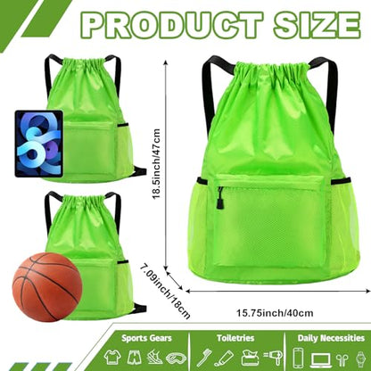 Tygelluis Drawstring Backpack, Waterproof Gym Bag with Water Bottle Pocket for Women Men, Pull String Sport Bag for Swim, Soccer and Basketball,Green - color: Green1