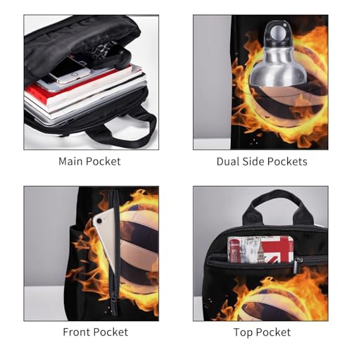 Burning volleyball pictures Travel Backpack for Men & Women 14 inch Laptop Backpack Waterproof Work Back Pack - color: Burning Volleyball Pictures