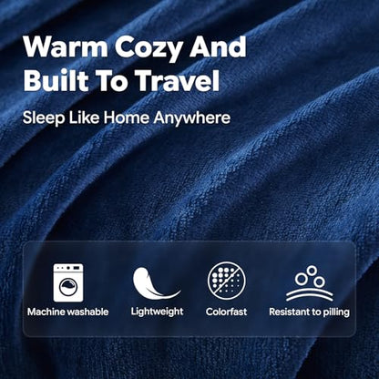 Travel Blanket, Soft 2-in-1 Airplane Blanket, 65x40 Inches, Travel Blanket Airplane Compact with Bag, Car Blanket with Luggage Sleeve & Backpack Clip (Navy Blue) - color: Navy Blue