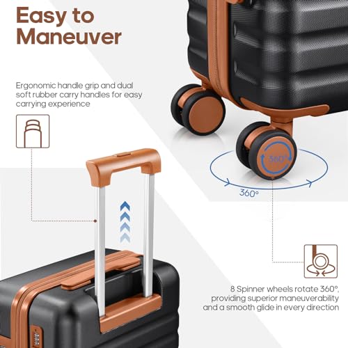 UKEIN Luggage Sets 3 Piece, PC Hardside Large Luggage 28 Inch With Spinner Wheels with TSA Lock, Checked Suitcase Set With Travel Backpack for Men (Black, 3 piece set (28inch)) - color: Black, size: 3 piece set (28inch)