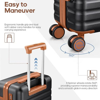 UKEIN Luggage Sets 3 Piece, PC Hardside Large Luggage 28 Inch With Spinner Wheels with TSA Lock, Checked Suitcase Set With Travel Backpack for Men (Black, 3 piece set (28inch)) - color: Black, size: 3 piece set (28inch)
