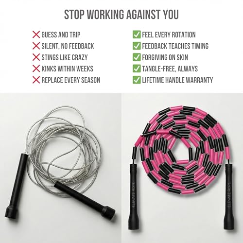 Pro-Grade Beaded Jump Rope for Beginners - color: Black/Pink