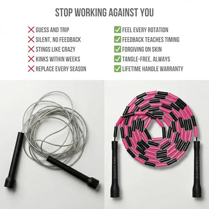 Pro-Grade Beaded Jump Rope for Beginners - color: Black/Pink