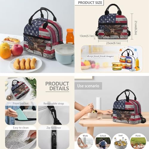 3PCS Backpack for Boys Girls Teens, 3 in 1 Flag Deer Lightweight 17 Inch School Backpack with Lunch Box Pencil Case for Middle High Students - color: Flag Deer