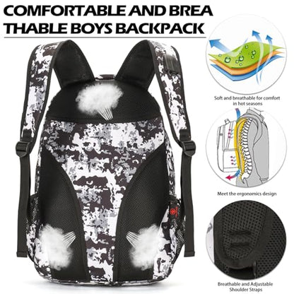 4land Camo Backpack for Boys,Army Boys Backpacks for Elementary Middle School Military,Camouflage Bookbag 40L - color: D-white Camo