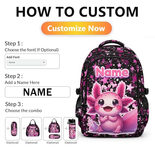 Girls Backpack Custom Backpacks with Name for Kids Back to School, Durable 17 Inch Schoolbags for School Travel Picnic - color: Pink2