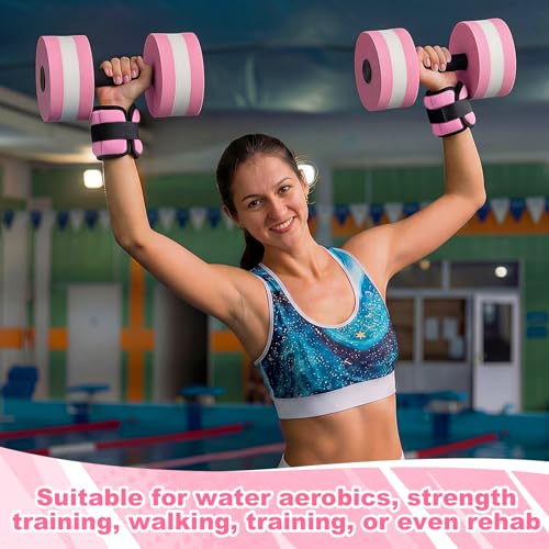 Hollowfly Water Aerobics Set, 4 Piece Pool Exercise Kit (2 Aquatic Dumbbells + 2 Ankle/wrist Weights), EVA Foam, Low-impact Workout - color: Pink, size: 1lb