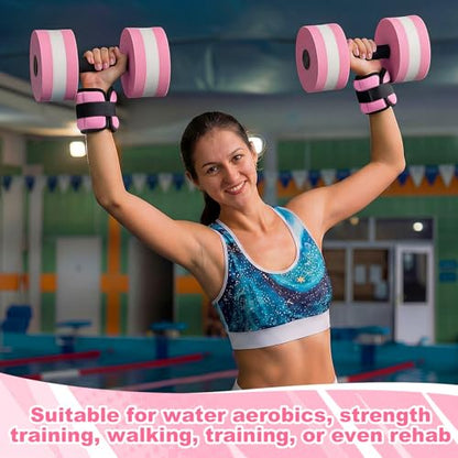 Hollowfly Water Aerobics Set, 4 Piece Pool Exercise Kit (2 Aquatic Dumbbells + 2 Ankle/wrist Weights), EVA Foam, Low-impact Workout - color: Pink, size: 1lb