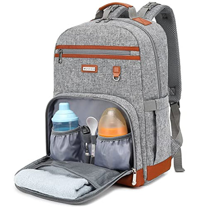 Diaper Bag Backpack, Large Baby Nappy Bags with Portable Changing Pad for Boys and GirlsMultifunction Travel Baby Bag for Moms Dads, Shower Gifts Waterproof and Stylish，Grey - color: Grey